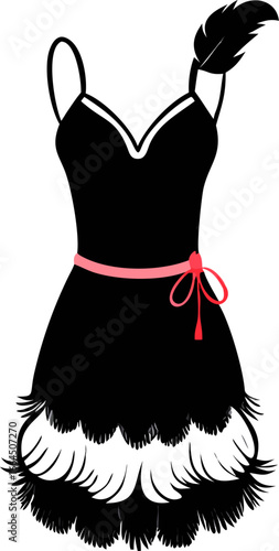 Cabaret style dress with feather boa isolated on white background