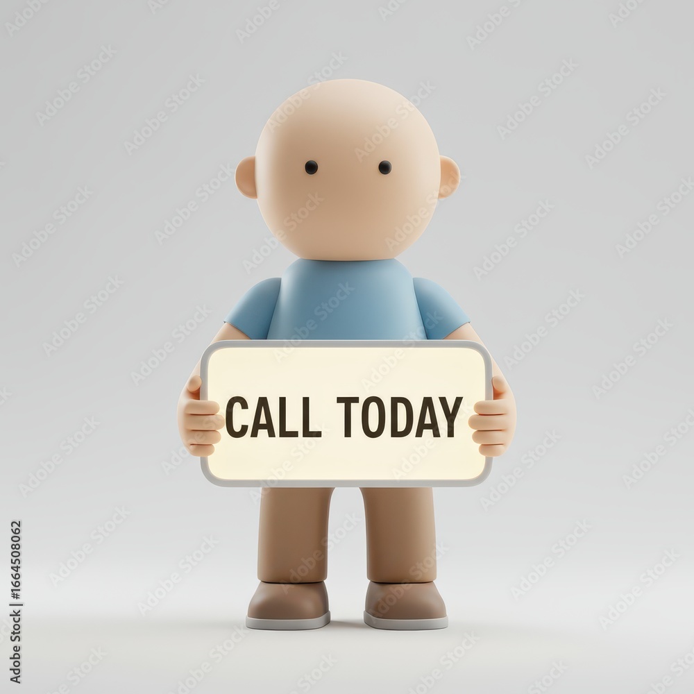 Fototapeta premium Call Today Message 3D Icon Character Holding Sign