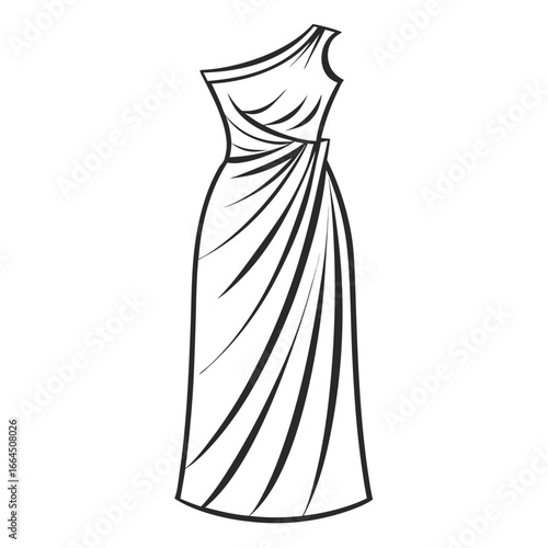 Elegant one shoulder asymmetrical gown with flowing fabric design