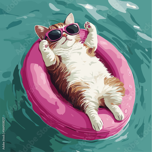Relaxing cat in pool floatie