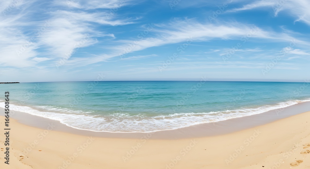 Fototapeta premium Coastal Serenity: A Panoramic Beachscape