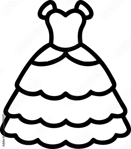 Elegant royal ballroom gown with layered ruffles and matching glove illustration