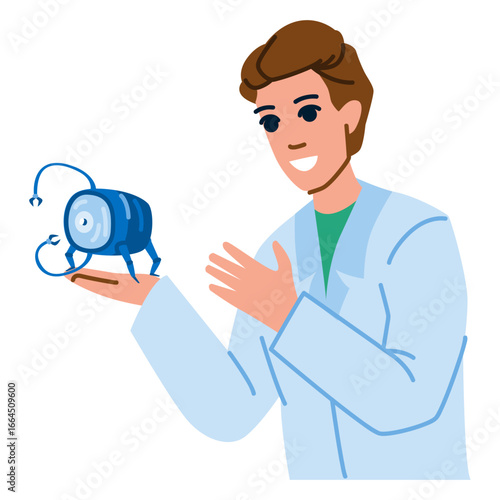 Scientist showing nanorobot presenting innovation in healthcare