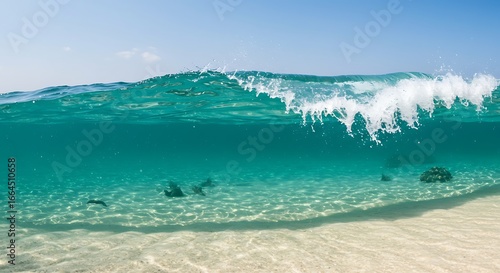 Fototapeta Naklejka Na Ścianę i Meble -  Ocean's Embrace: Wave's Crystal Clarity