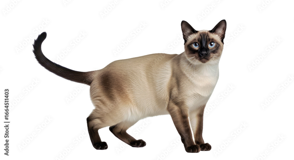 Obraz premium Siamese cat isolated on white: graceful purebred feline.