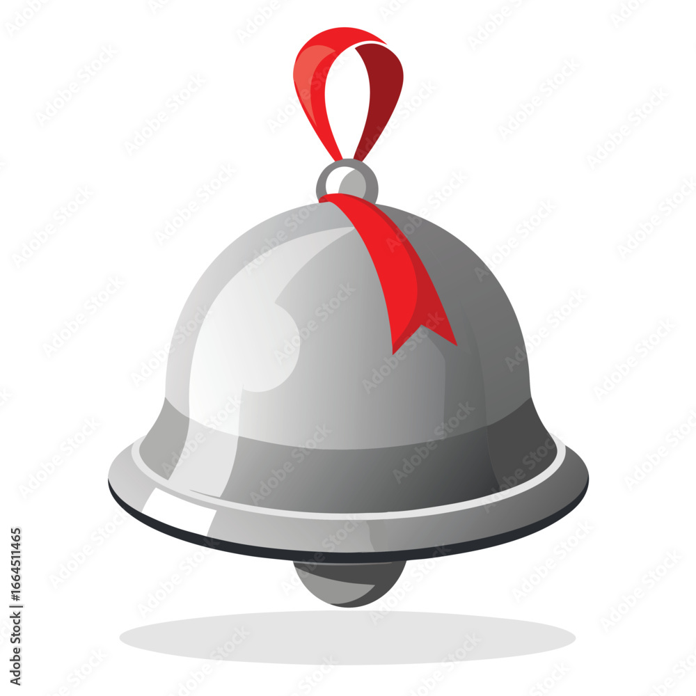 Fototapeta premium A single glistening silver bell with a detailed ribbon, a beautiful object for the holiday season and merry celebrations.
