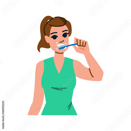 Young woman brushing teeth with toothbrush and toothpaste for oral hygiene