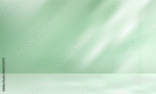 Green background,Studio wall with shadow on podium for product display,Empty interior kitchen room with light on 3d beige floor,Backdrop background mockup scene blur sunlight gradient on cream colour
