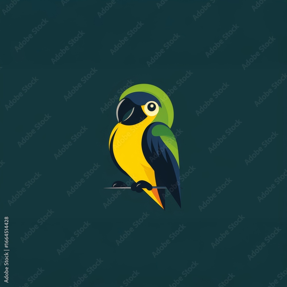 Fototapeta premium Minimalist logo design of a small parrot on a dark background