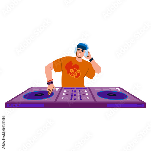 Professional disc jockey playing and mixing music at electronic mixer console