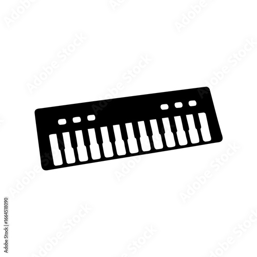 Simple silhouette illustration of a miniature keyboard instrument with white background