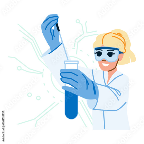 Scientist adding reagent to test tube during experiment
