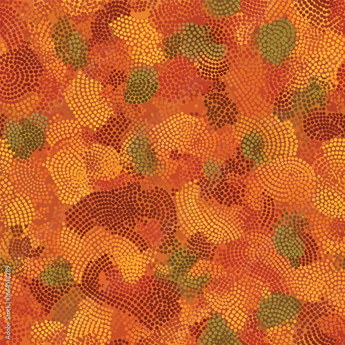 Seamless Pattern, Abstract autumn pattern featuring orange, brown, yellow, and green dots Stock royalty free