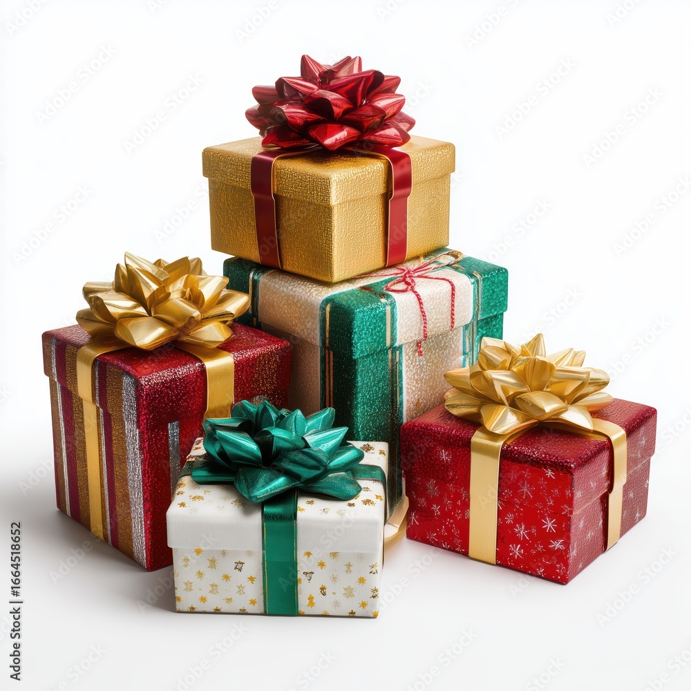 Fototapeta premium Stacked Christmas Presents with Festive Colors , isolated on white background png