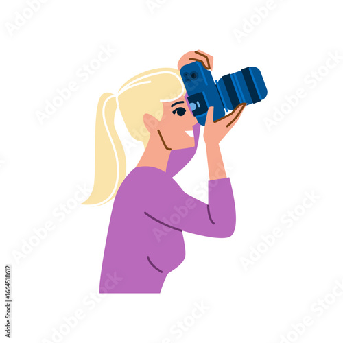 Female photographer taking photos with professional camera