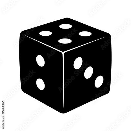 Isolated Black and White Image of a Single Six Sided Die