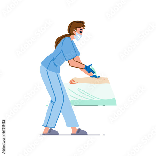 Nurse giving injection to patient lying on bed in hospital room