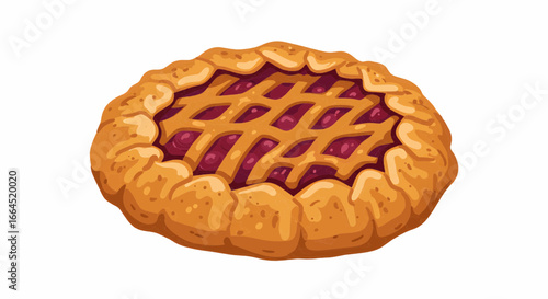Hand-drawn illustration of a delectable rustic berry pie with a golden lattice crust, a perfect homemade dessert treat