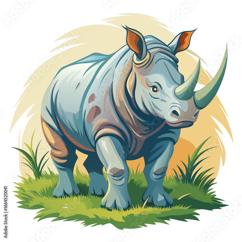 vector illustration of rhino, grazing, watercolor