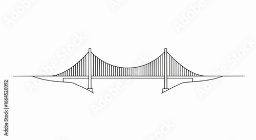 Modern suspension bridge design with two towers and cables against a white background