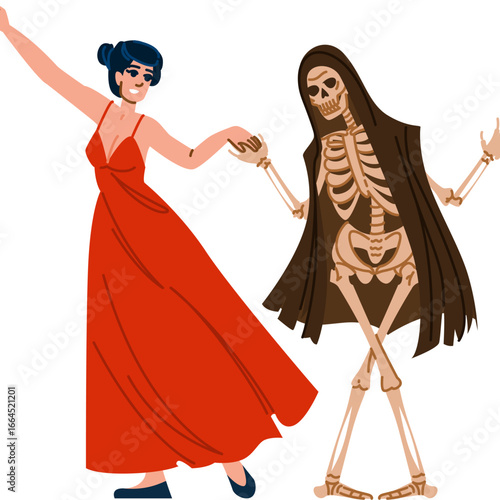Woman dancing with death, a symbol of life's fleeting nature