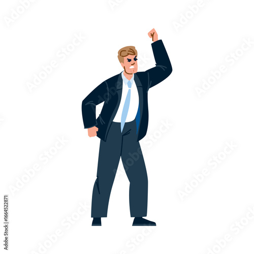 Angry businessman raising fist showing displeasure and anger