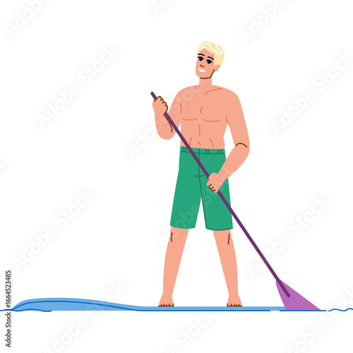 Smiling man paddle boarding in ocean on summer vacation