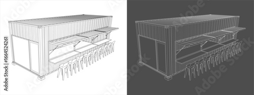 Shipping container concession stand isometric blueprint