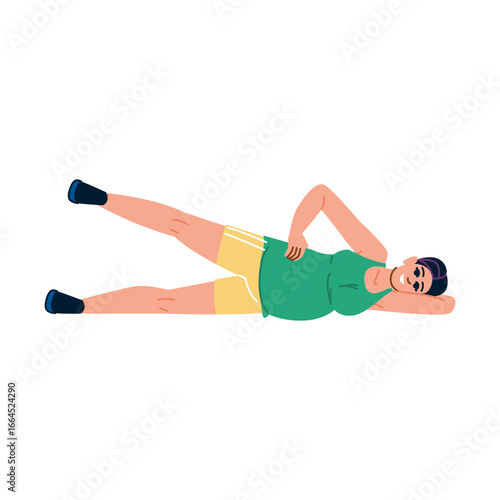 Pregnant woman doing leg raises, prenatal fitness and exercise