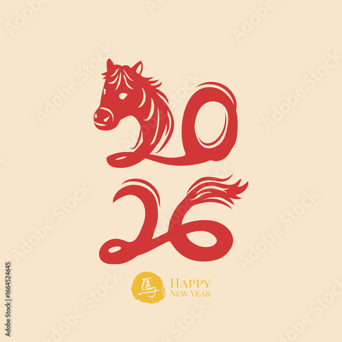 Chinese new year 2026 year of the horse paper cut with craft style.
