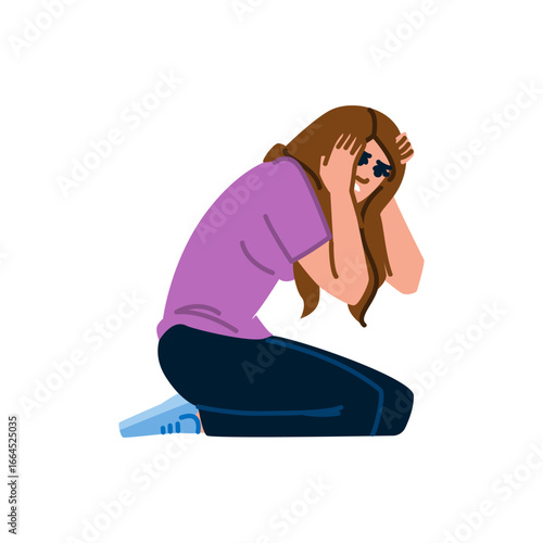 Young woman kneeling and experiencing anxiety attack