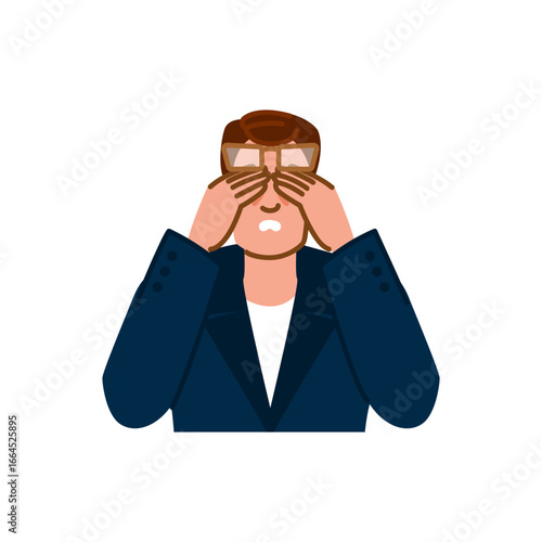 Businessman covering his eyes, hiding from problems