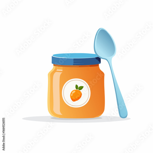 Cartoon Illustration Of Baby Food Jar With Spoon