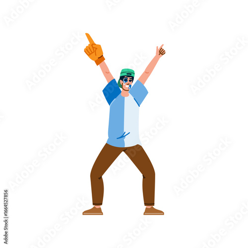 Enthusiastic sports fan cheering with foam finger and painted face