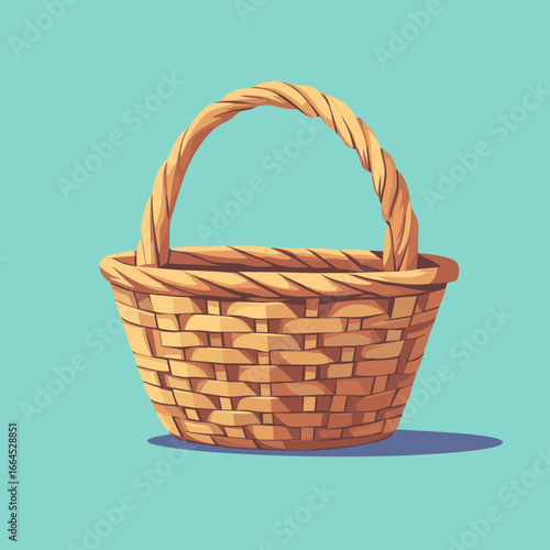 Colorful wicker basket on a mint background
