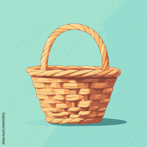 Colorful wicker basket on a mint background