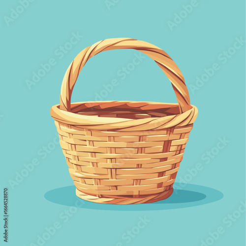 Colorful wicker basket on a mint background