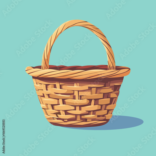 Colorful wicker basket on a mint background