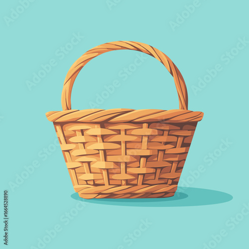 Colorful wicker basket on a mint background
