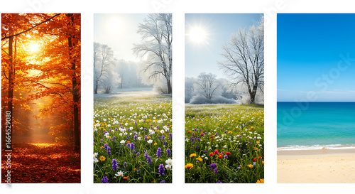 Four Seasons Nature Collage: Autumn, Winter, Spring, Summer