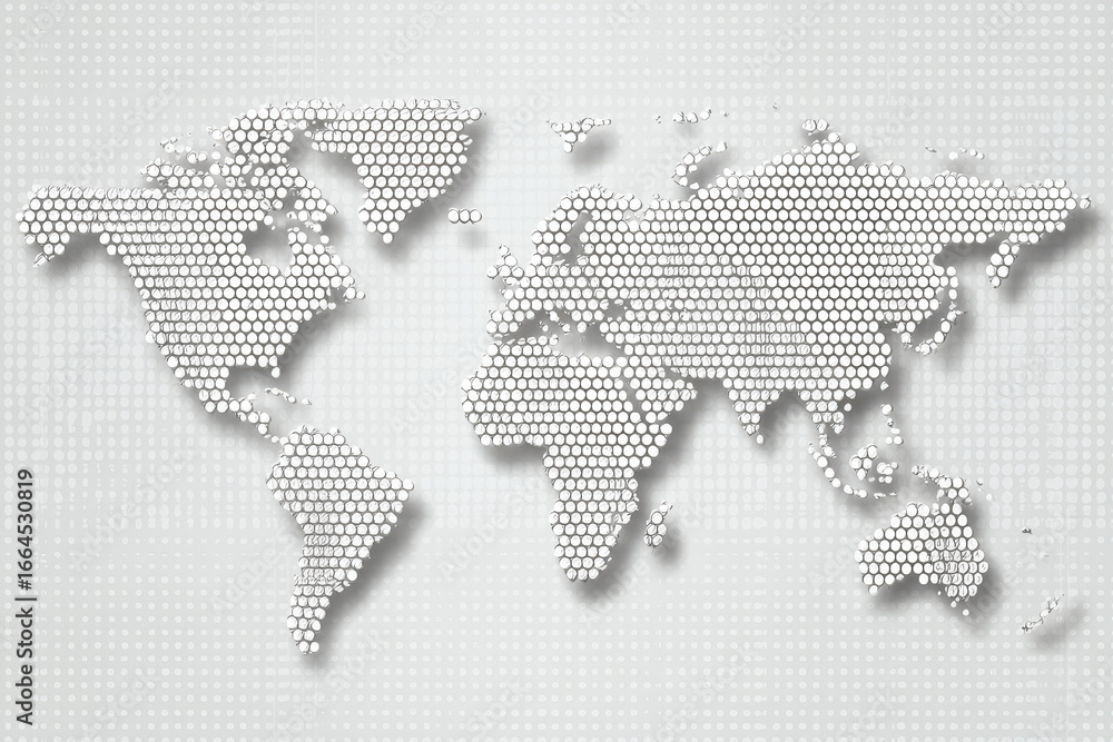 Fototapeta premium Grey dotted world map.