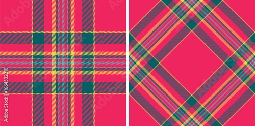 Vibrant tartan pattern, showcasing both straight and diagonal weaves. Perfect for textile design, backgrounds, or adding a touch of classic flair to creative projects.