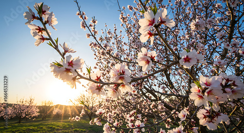 Spring Blossom Orchard Sunset Sunlight