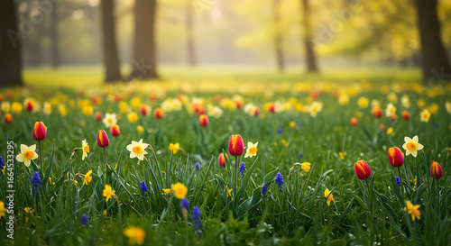 Spring Meadow: Colorful Tulips and Daffodils