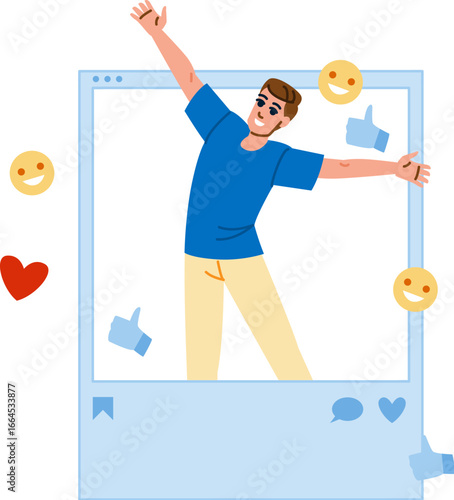 Influencer posing with open arms receiving likes and comments on social media