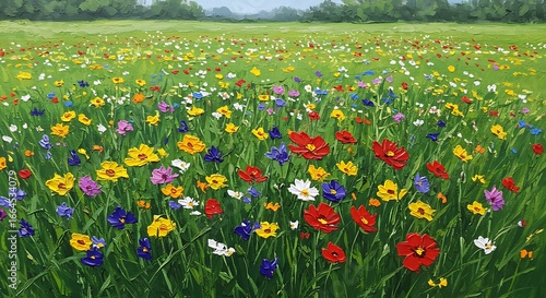 Vibrant Wildflower Meadow: An Impressionist Oil Painting