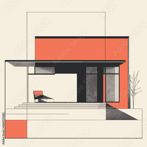 modernist house architectural illustration