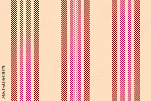 Wide textile vector texture, rough pattern lines vertical. Uniform seamless background fabric stripe in bisque and maroon colors.