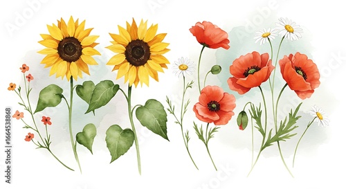 Watercolor Wildflowers: Sunflowers & Poppies
