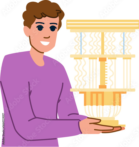 Engineer showing quantum computer processor chipset